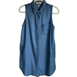 Thread & Supply Chambray Dress Sleeveless Shirtdress Pockets Sz M Coastal Preppy